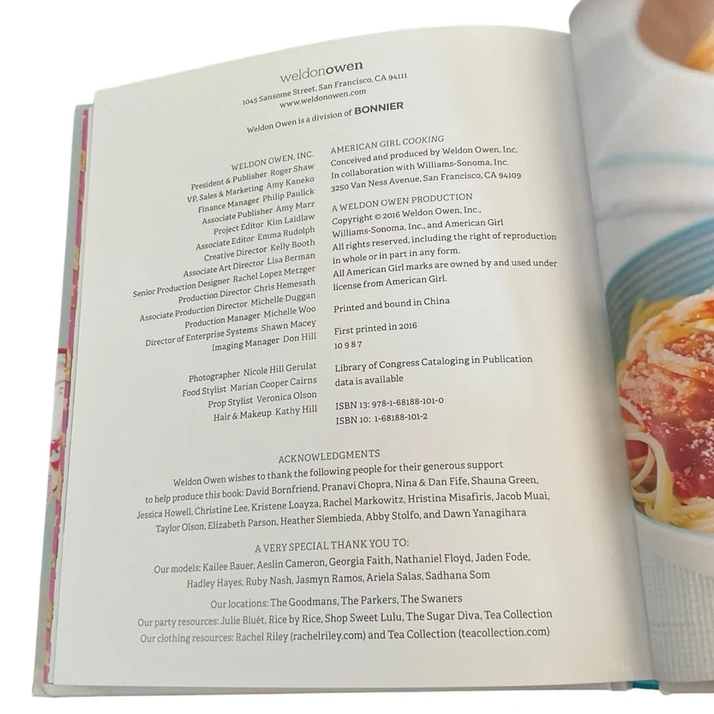 American Girl Cooking Cookbook Williams Sonoma 2016 Hardcover Kids Recipes